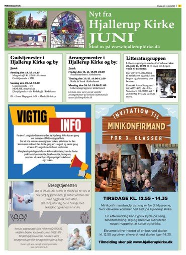 Hjallerup Kirkes avisside i Midt Vendsyssel Avis for uge 24 
